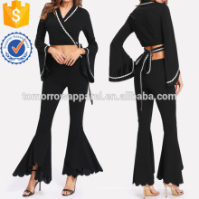 Wave Tape Crop Wrap Top &amp; Flare Pants Set Fabricação Atacado Moda Feminina Vestuário (TA4076SS)